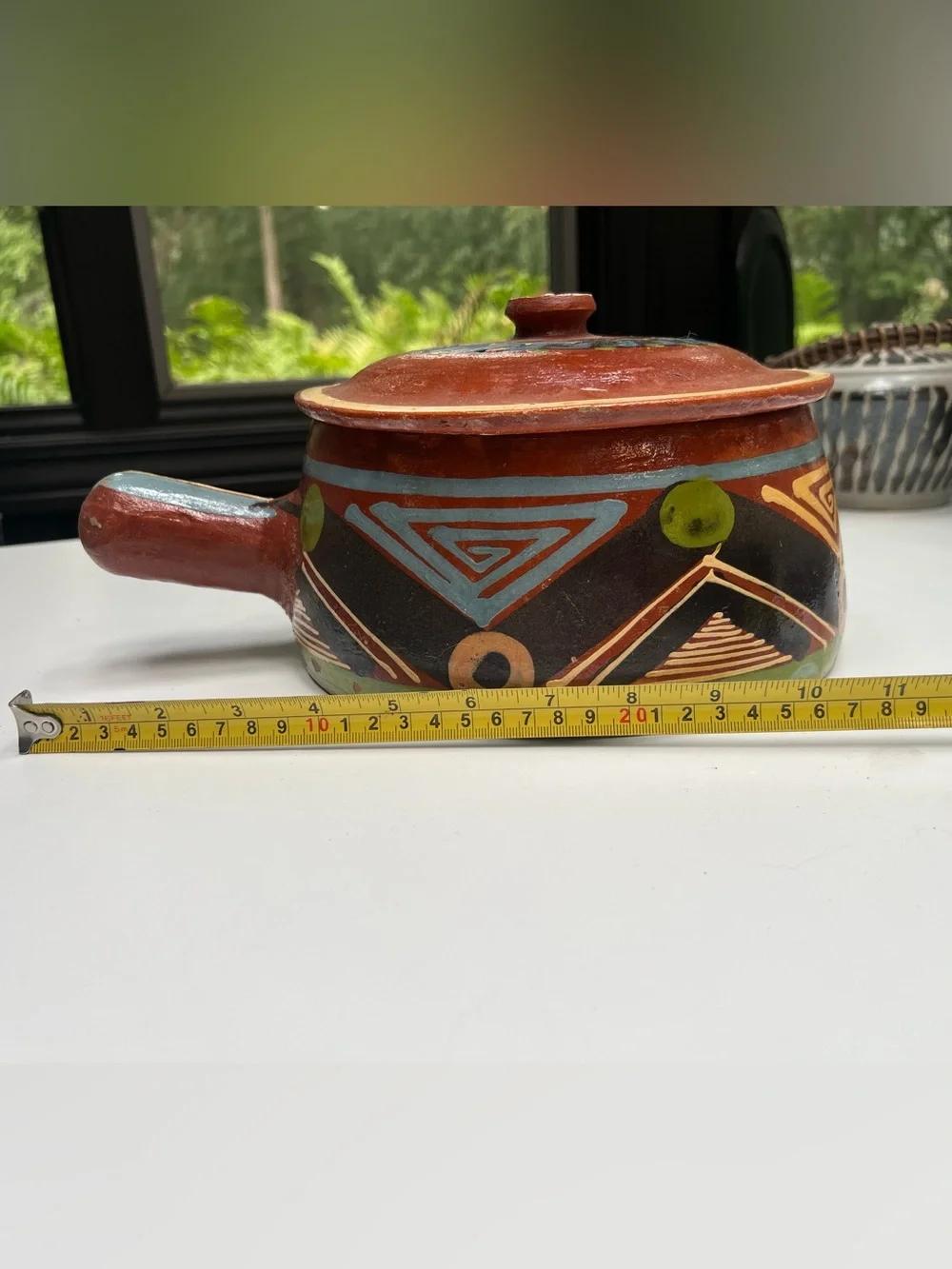 Vintage Mexican Tlaquepaque Pottery Lidded Pot Casserole Hand Painted Redware